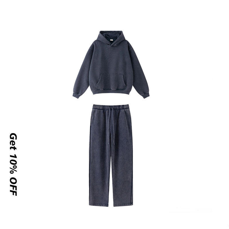 Verwaschenes Basic-Kapuzenpullover-Set WM195BEW2485&amp;K2487