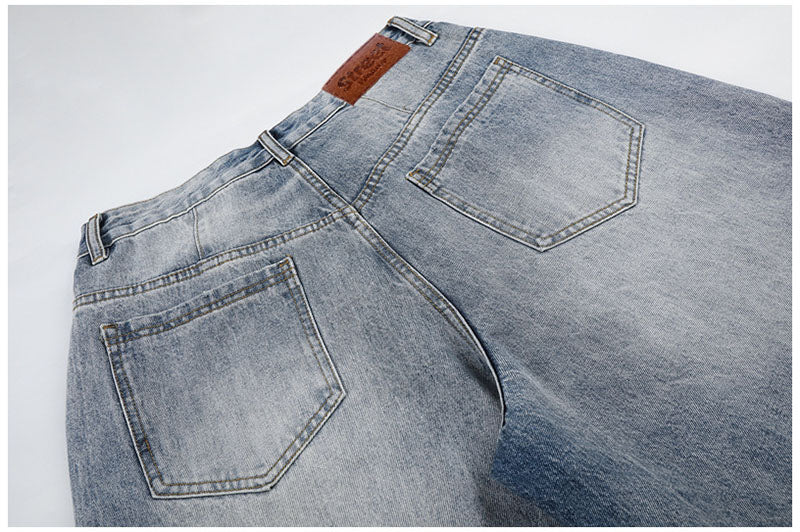 Flip Utility Button Fly Baggy Denim Shorts – Light Blue
