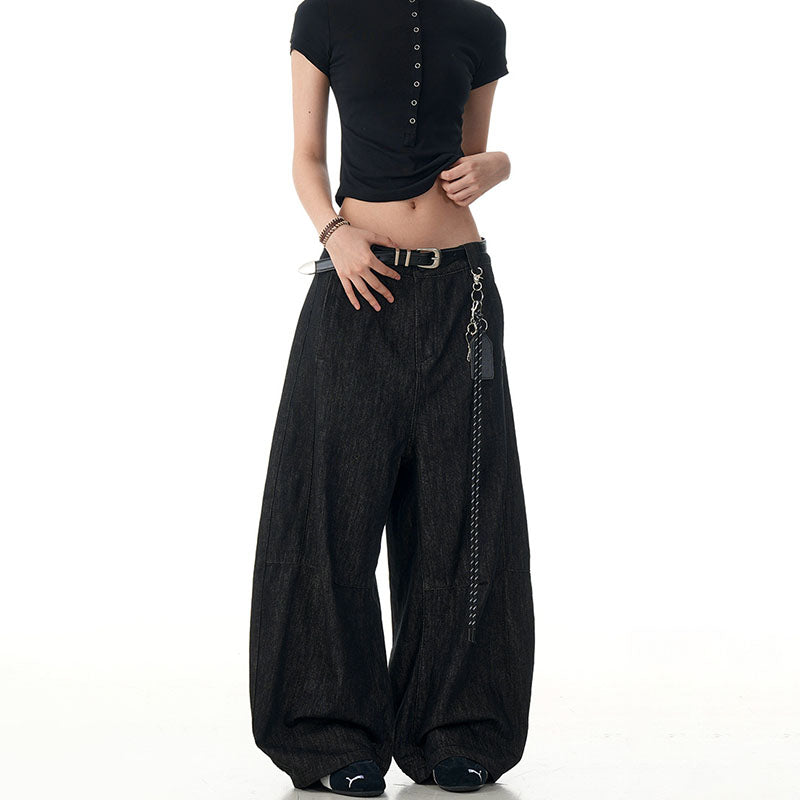 Vintage Black Scimitar-silhouette Wide-leg Jeans CK9622
