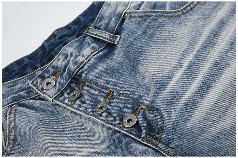 Flip Utility Button Fly Baggy Denim Shorts – Light Blue
