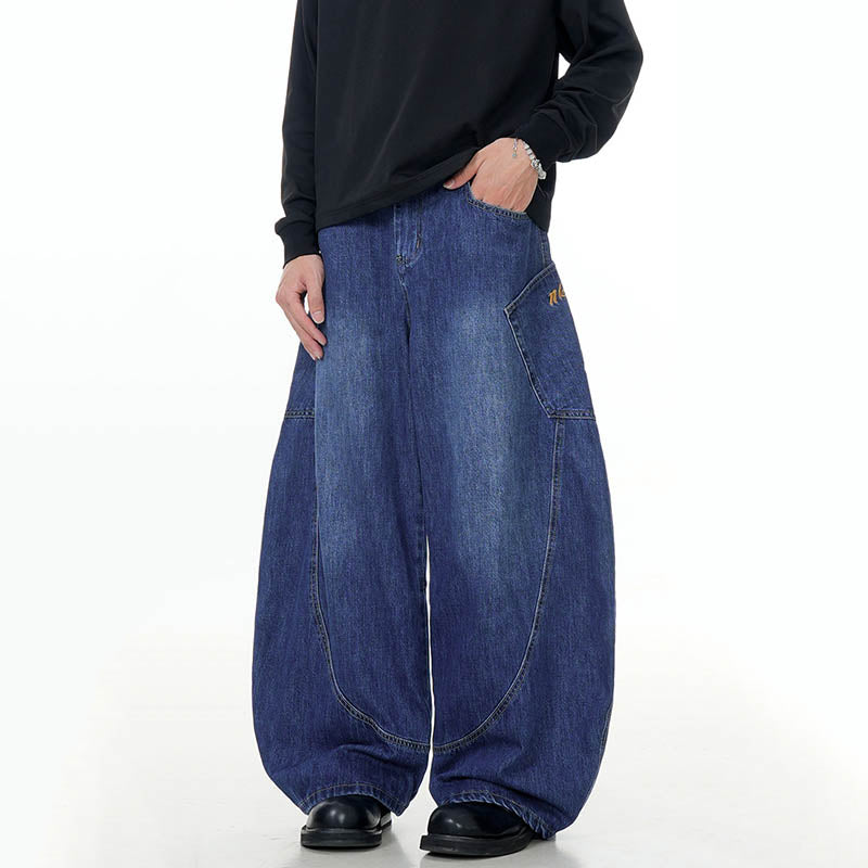 Embroidered baggy Scimitar-silhouette Jeans CK9360