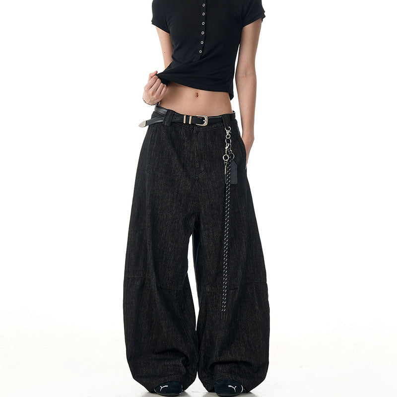 Vintage Black Scimitar-silhouette Wide-leg Jeans CK9622
