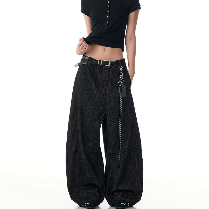 Vintage Black Scimitar-silhouette Wide-leg Jeans CK9622
