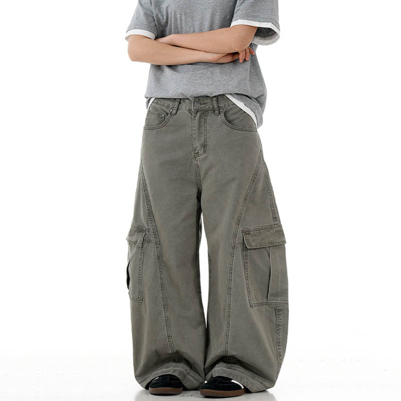 Vintage Baggy  Scimitar-silhouette Multiple Pockets Pants CK3505