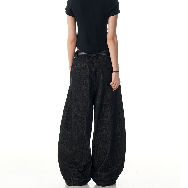 Vintage Black Scimitar-silhouette Wide-leg Jeans CK9622