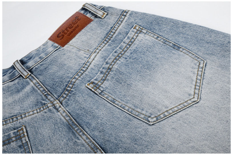 Flip Utility Button Fly Baggy Denim Shorts – Light Blue