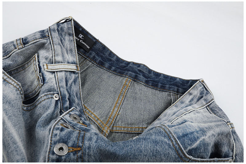 Flip Utility Button Fly Baggy Denim Shorts – Light Blue