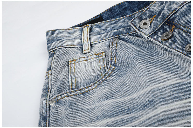 Flip Utility Button Fly Baggy Denim Shorts – Light Blue