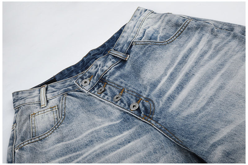 Flip Utility Button Fly Baggy Denim Shorts – Light Blue