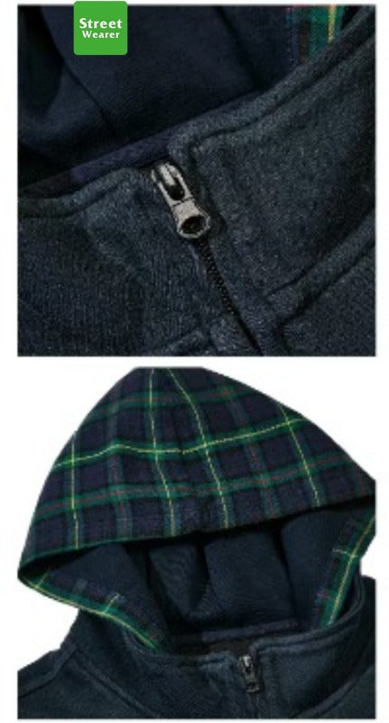 False Two Piece Plaid Heavyweight Washed Old Craft Hoodie SW038MD240959
