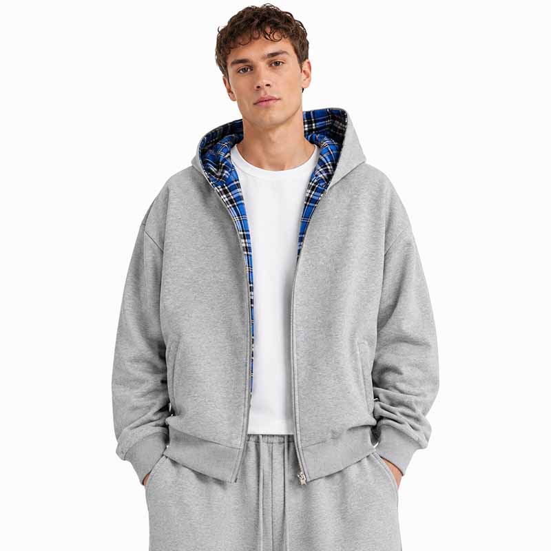 Royal Check Reversible Plaid Hoodies 1295 Grey