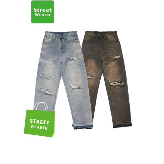 Cleanfit Basic Washed Vintage Casual Straight Ripped Jeans SW023UNFG510