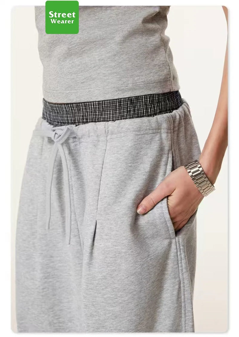 Plaid Color Contrast Double Waist Head Casual Pants K25154