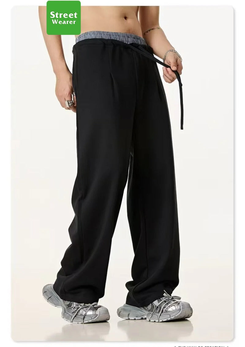 Plaid Color Contrast Double Waist Head Casual Pants K25154