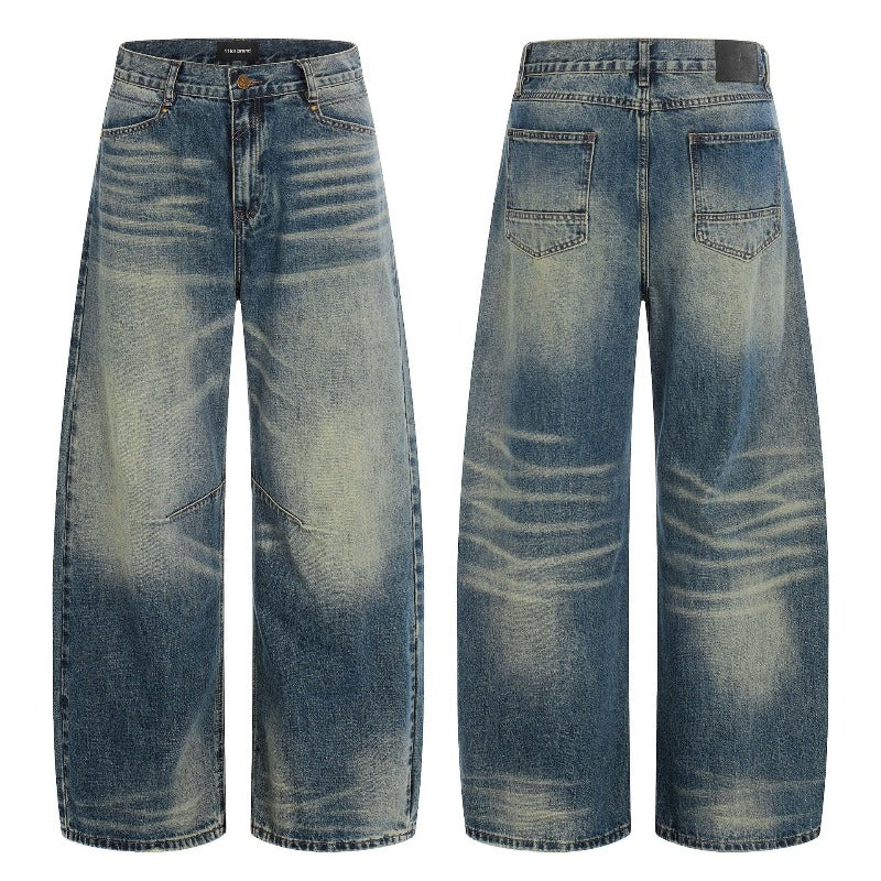 Retro Washed Blue Cat Whisker Loose Fit Jeans