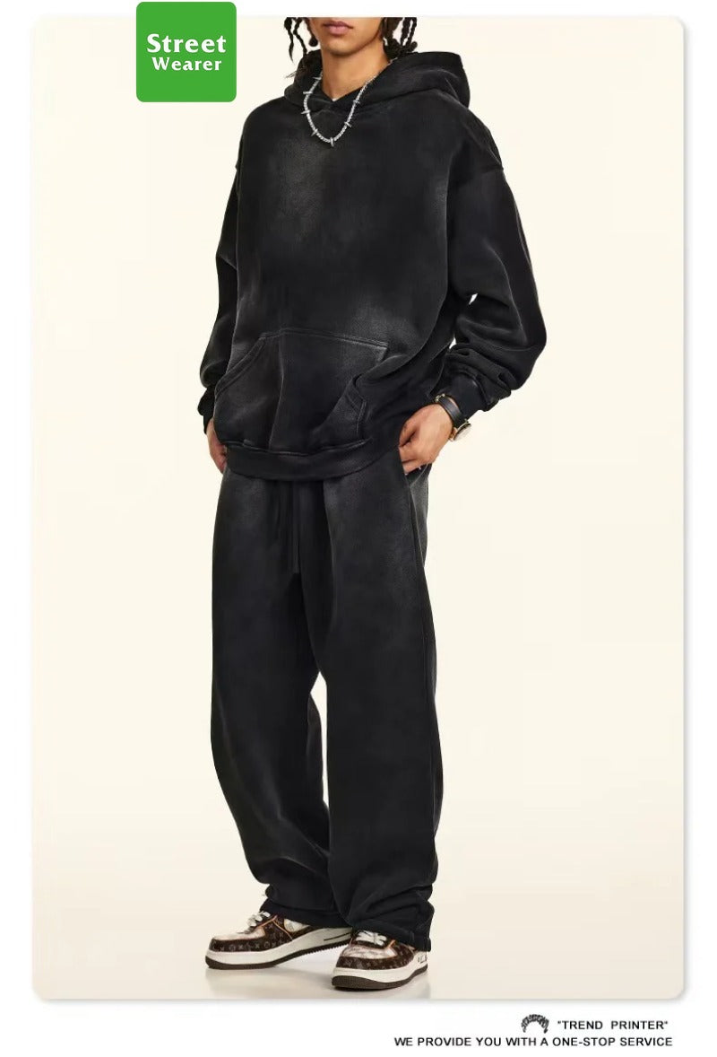 Spray monkey gradient color  washed vintage hoodie set SW004BEW2423K2429
