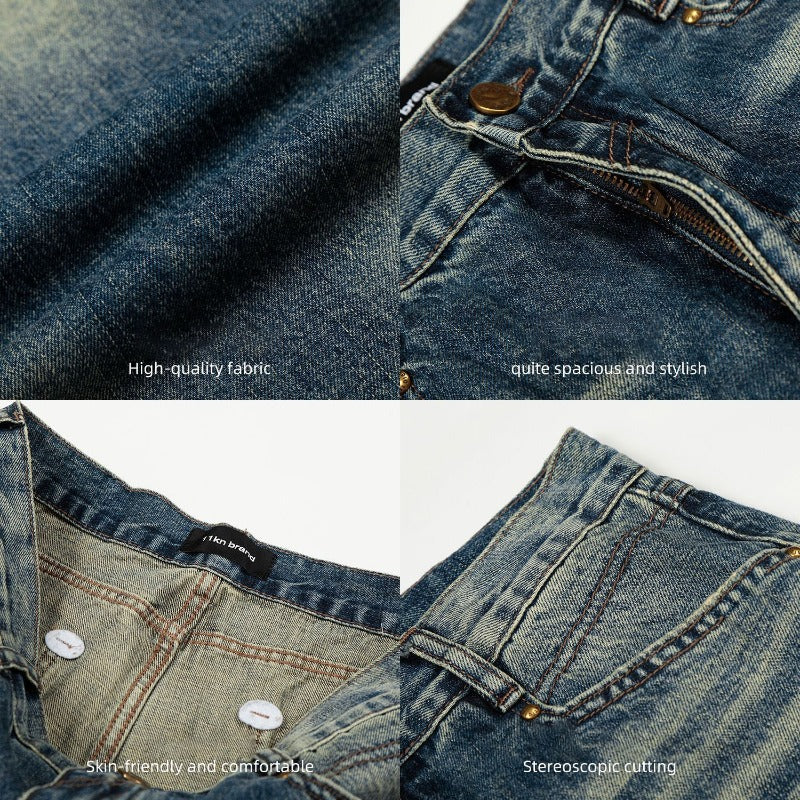 Retro Washed Blue Cat Whisker Loose Fit Jeans