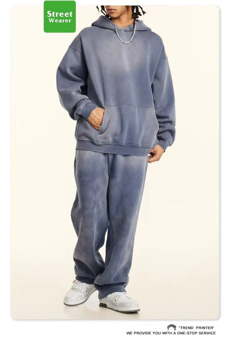 Spray monkey gradient color  washed vintage hoodie set SW004BEW2423K2429