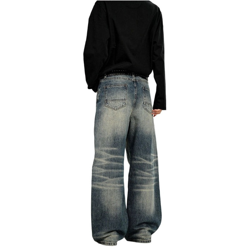 Retro Washed Blue Cat Whisker Loose Fit Jeans