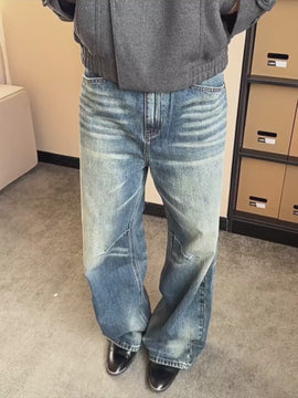 Retro Washed Blue Cat Whisker Loose Fit Jeans