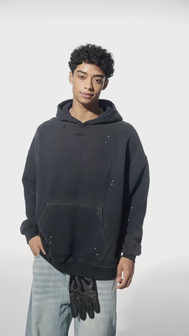 Fleece-lined Monkey Spray Ink Splash Washed Hoodies BK23819